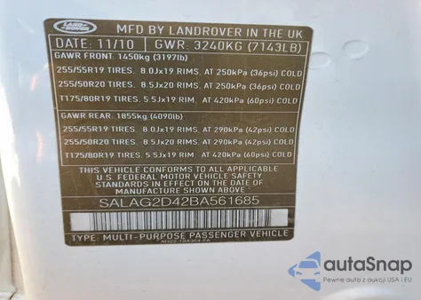 2011 Land Rover Lr4 Hse из США, поврежденный, VIN SALAG2D42BA561685